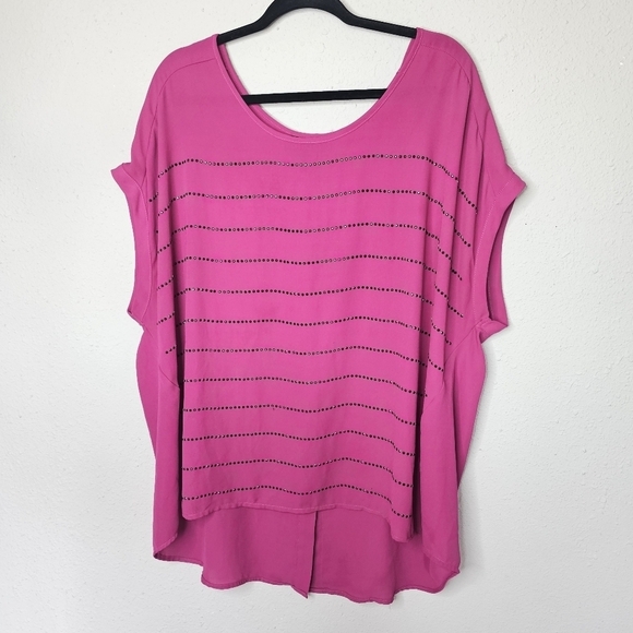 Lane Bryant Pink Black Hi Lo‎ Tunic Blouse Shiny Plus Size 18/20 - Picture 1 of 13